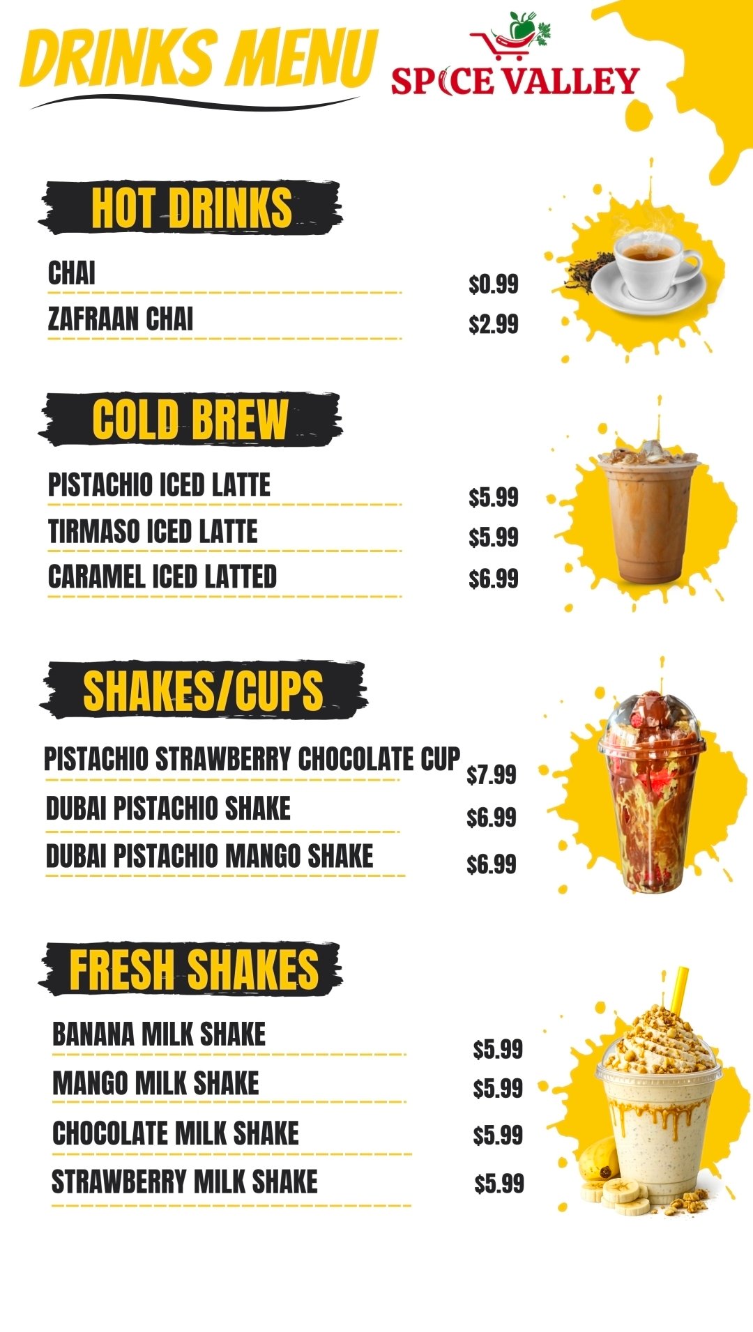 Spice Valley drink menu